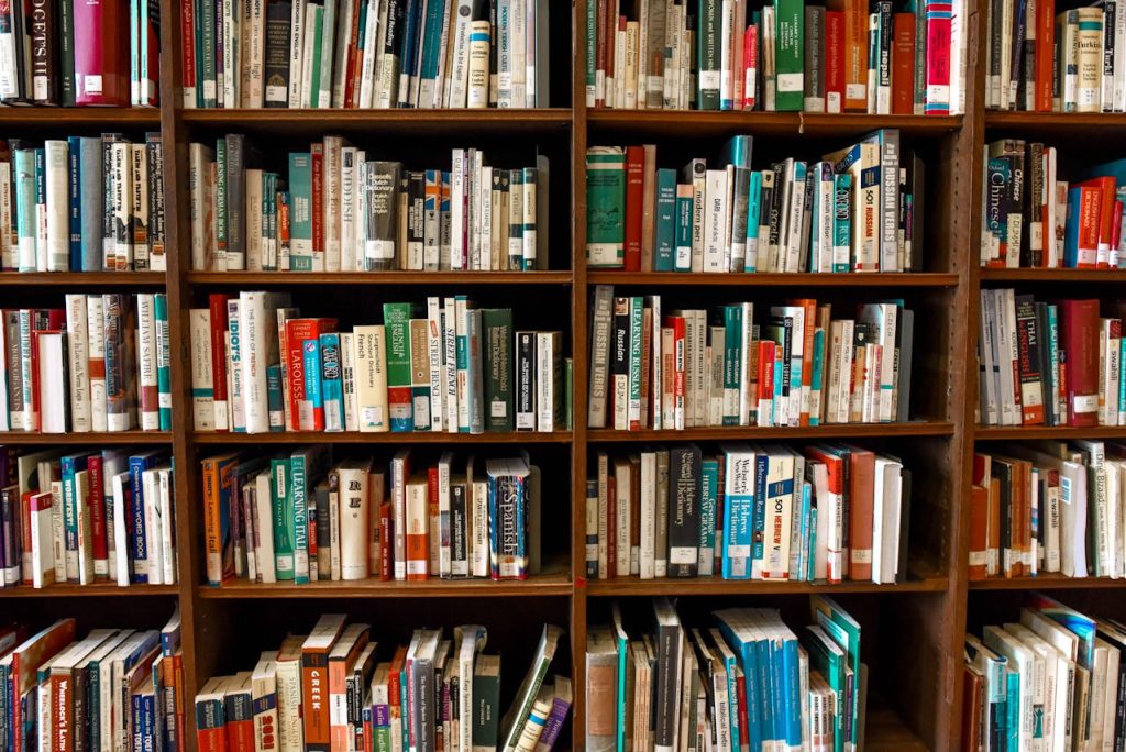 A huge library book shelf full of books